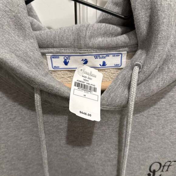 Off-White Grey Cropped Hoodie with Black Hand Logo and Tags - Size M - Picture 4 of 5